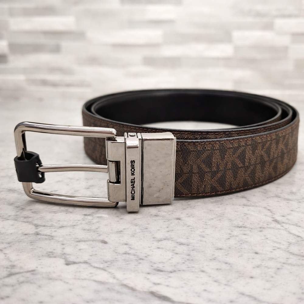 Michael Kors Reversible Belt Brown MK Logo / Black Leather NWT